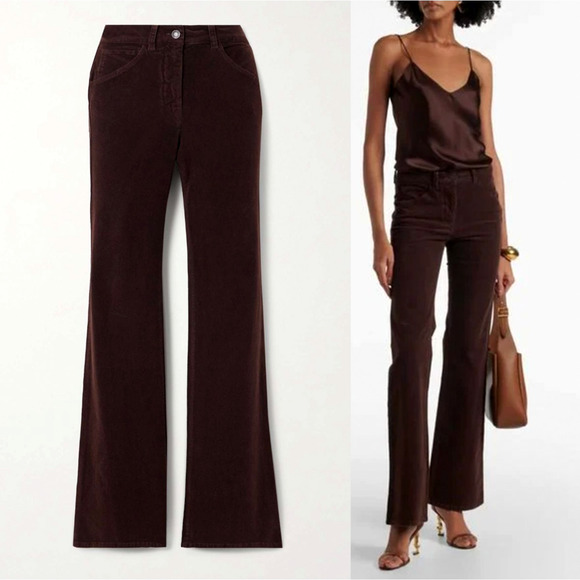 NEW! Nili Lotan 6 Corduroy Flare Leg Pants Cotton High Rise Dark Brown Espresso - Picture 1 of 12